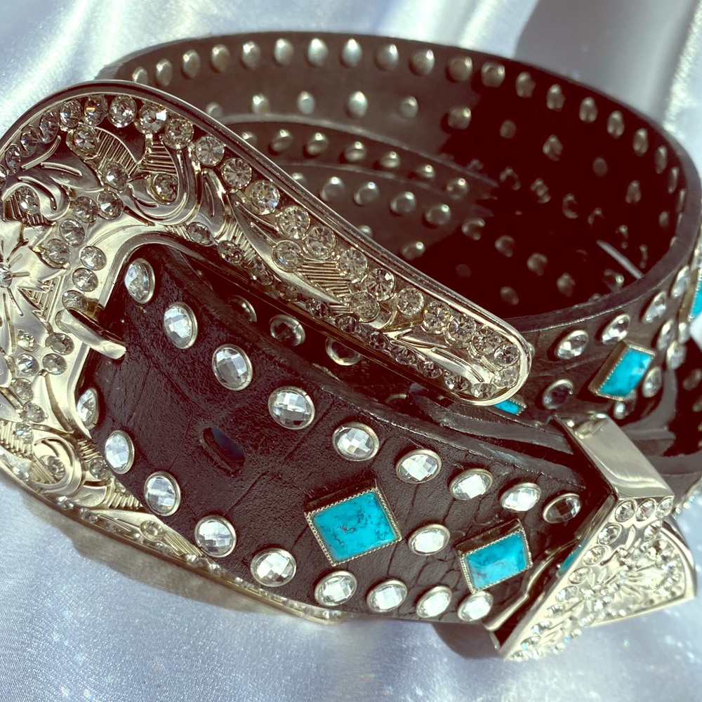 NOCONA turquoise & bling western leather belt